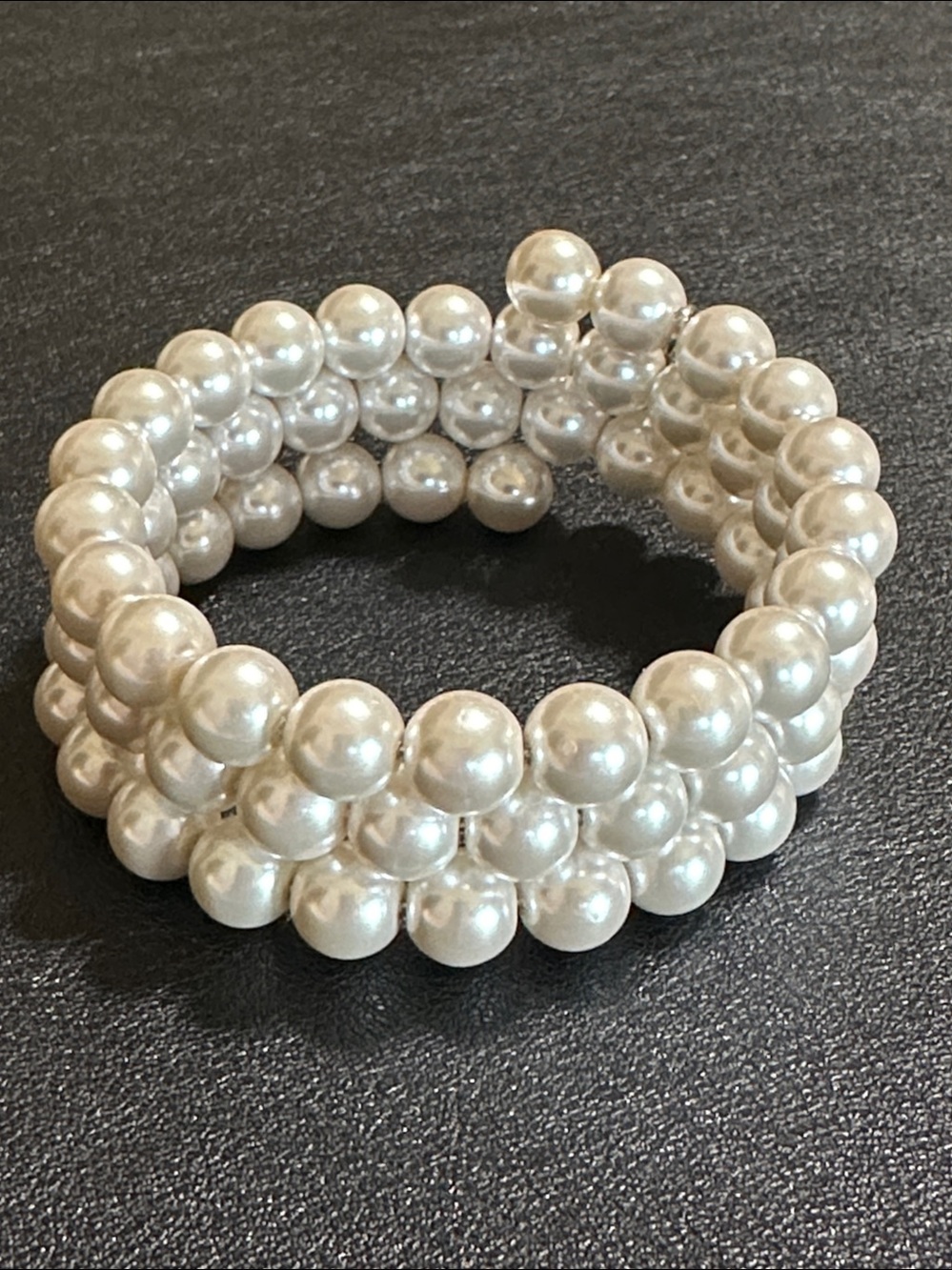 RMN Roman 8mm Faux Pearl Memory Wire Wrap Bracelet